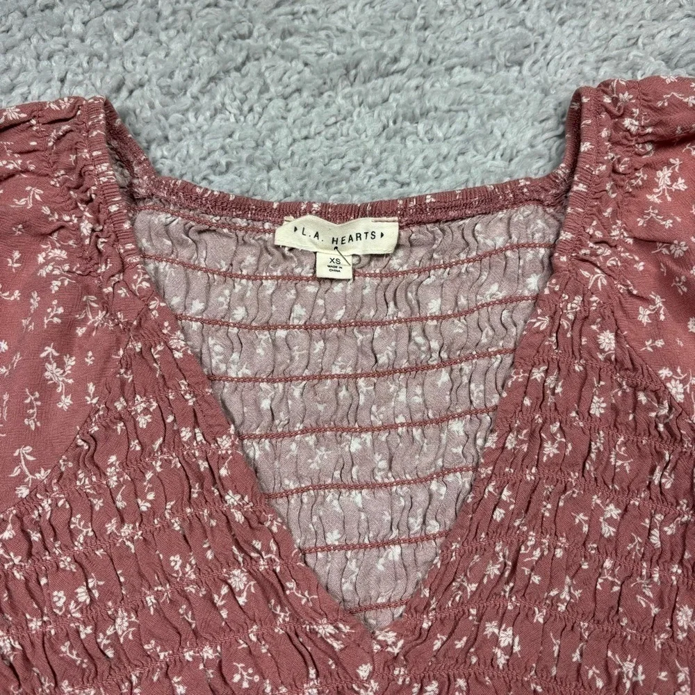 LA Hearts Top Womens Extra Small All Over Floral Print Long Sleeve BOHO Chic